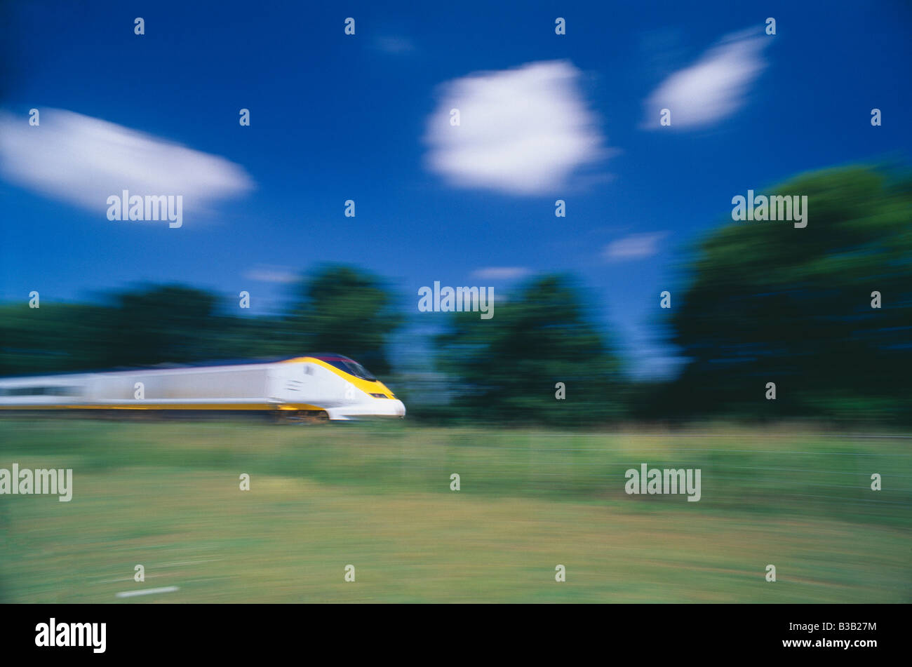 high speed Eurostar train at speed, Kent, England, UK Stock Photo