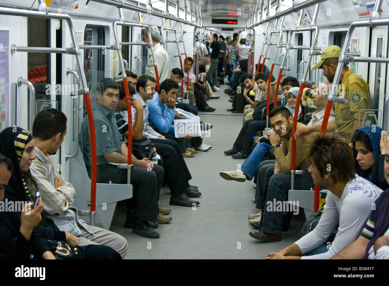 Riders on the Metro Subway in Tehran Iran Stock Photo