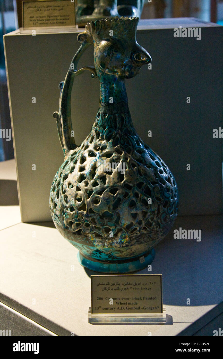 13th Century Gonbad Ceramic Ewer Glass and Ceramics Museum in Tehran Iran Stock Photo