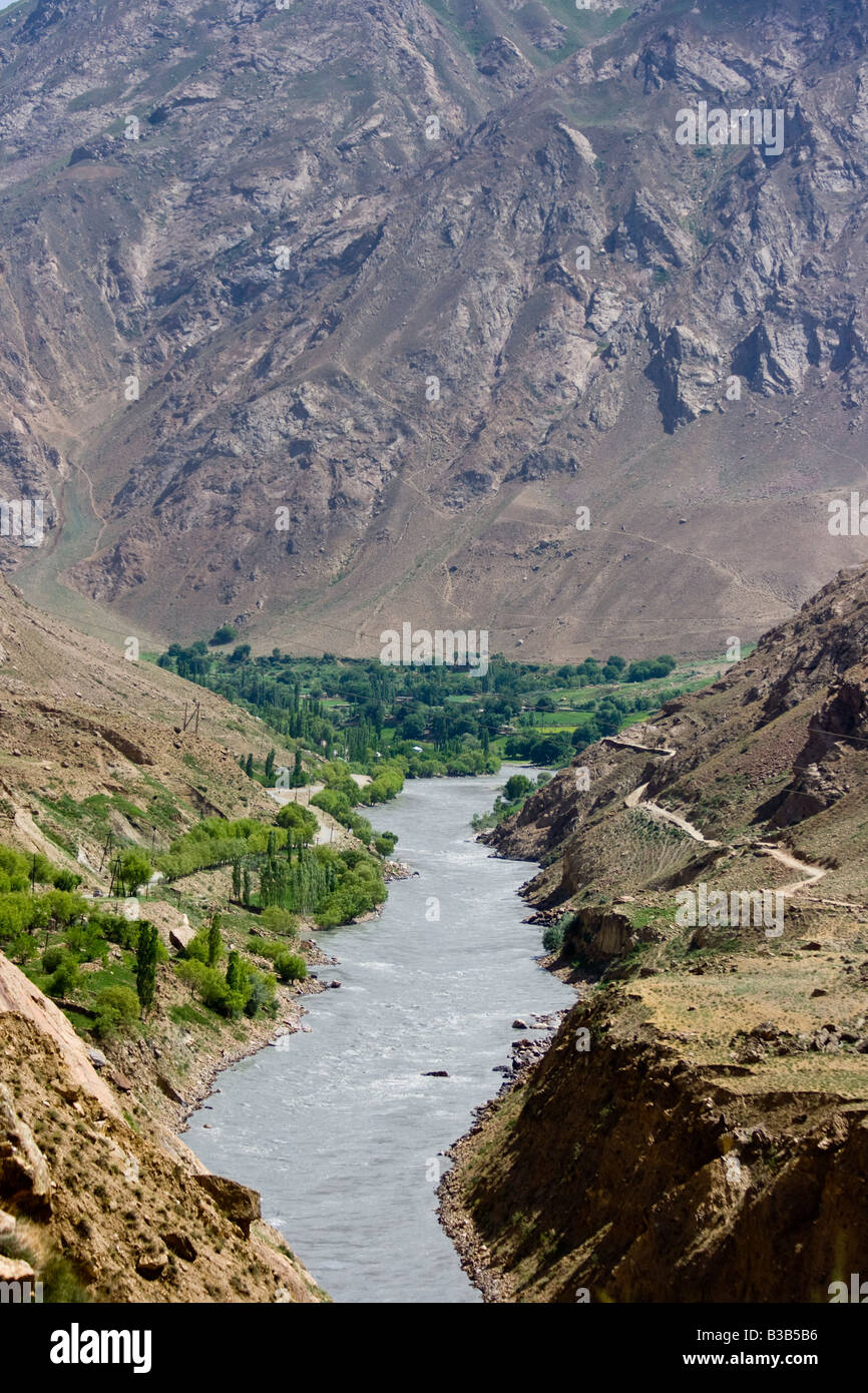 Afghani Trail in Panj River Valley Between Afghanistan and Tajikistan Stock Photo