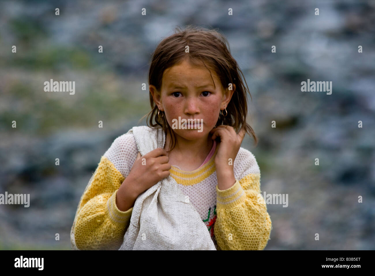 Beautiful Young Kyrgyz Tajik Girl in the Gumbezkul Valley in Eastern