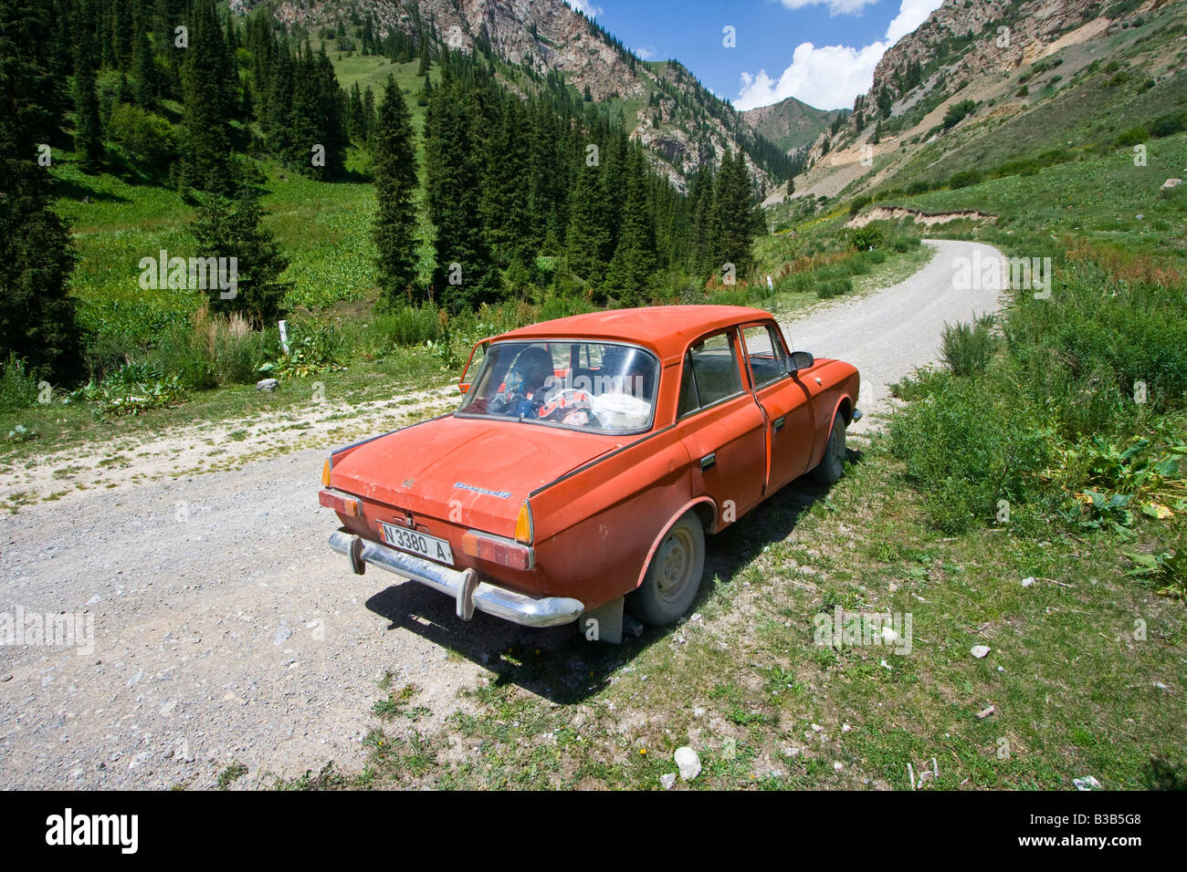 Old Russian Moscovich Car on the Road to Song Kul in Kyrgyzstan Stock Photo Alamy