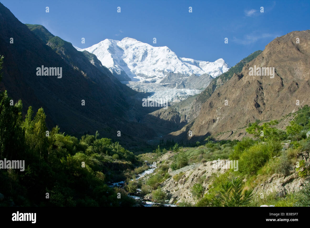 Mount Rakaposhi in the Hunza Valley in Northern Pakistan Stock Photo