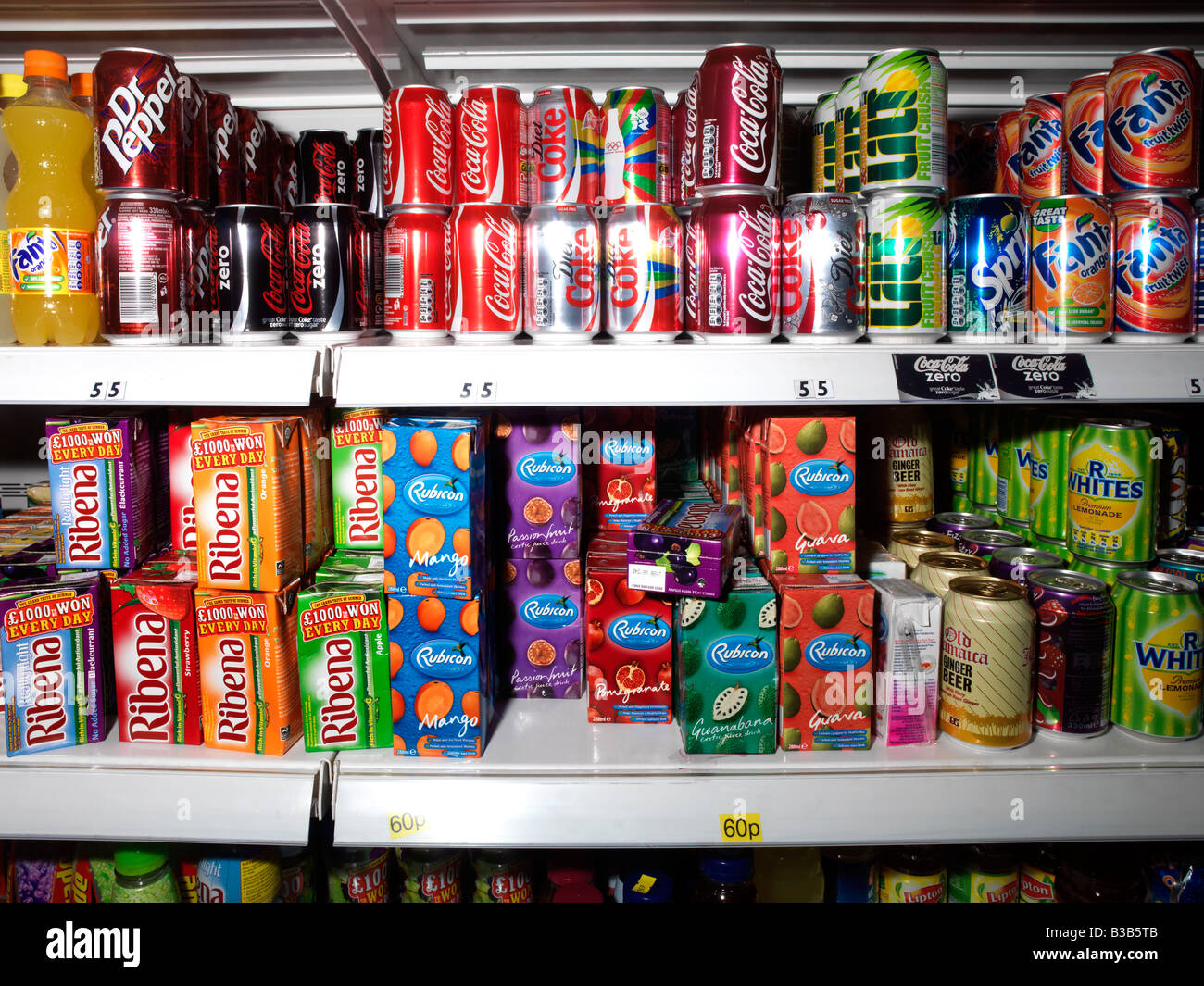 Shelves with Soft Drinks Stock Photo