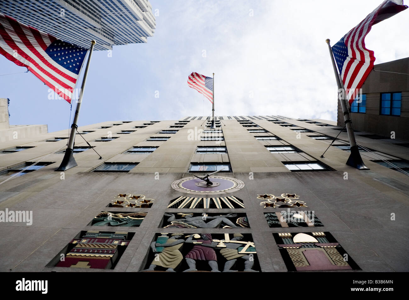 One of the Rockefeller Centre's skyscrapers viewed from below Stock Photo