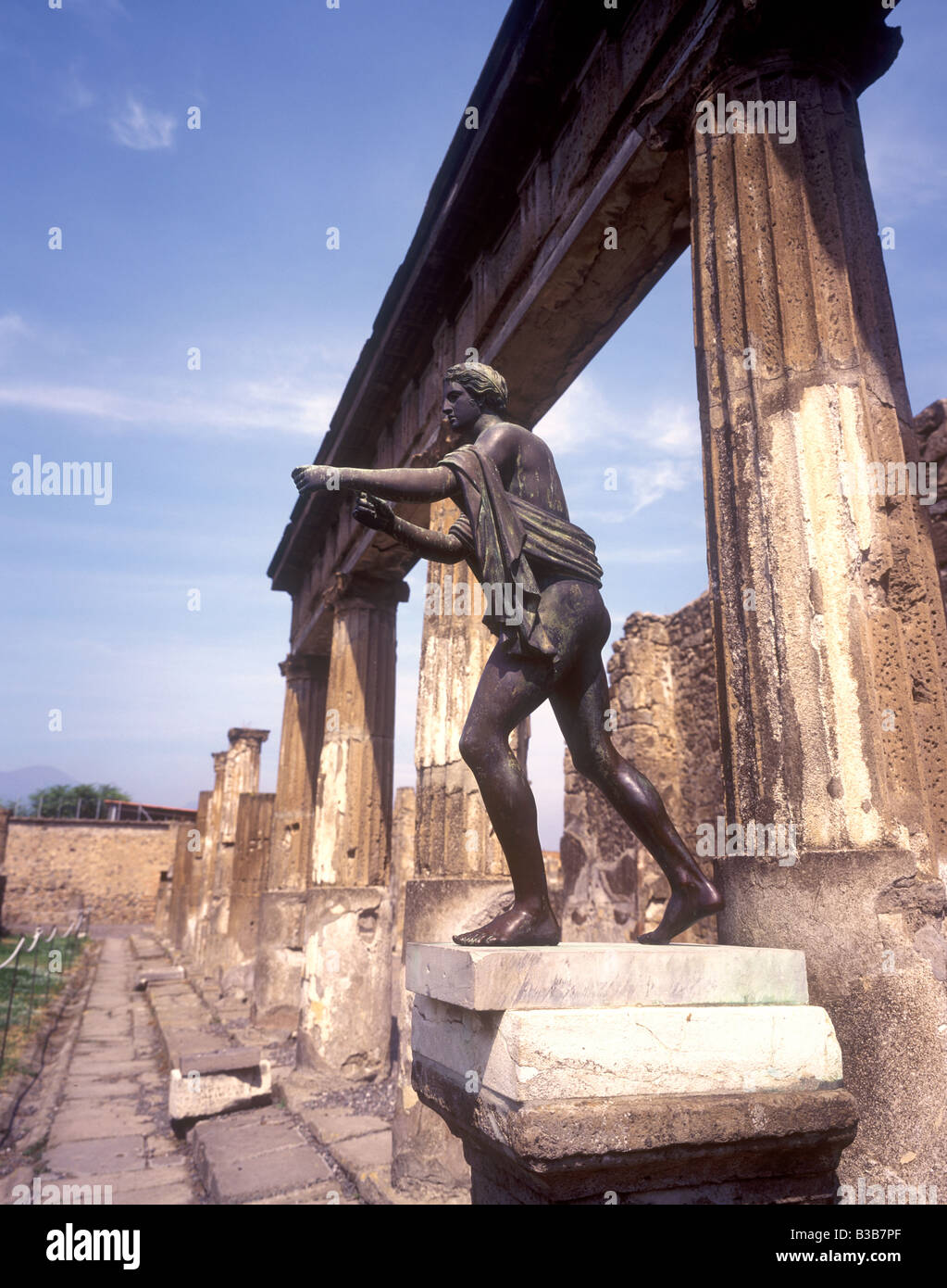 The bronze statue of Apollo near the portico of the sacred area in Pompeii, the ancient city