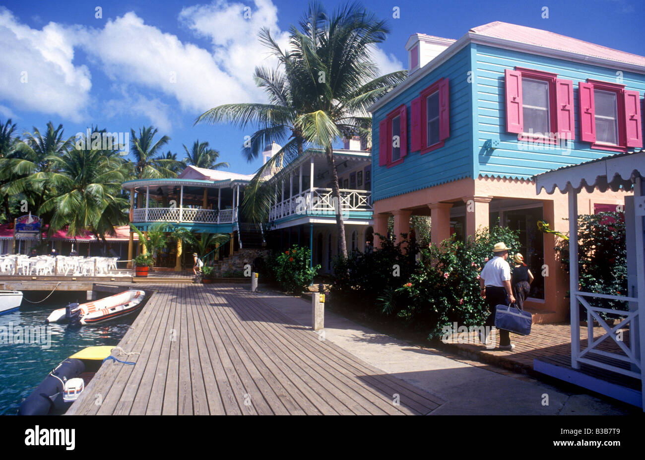 Colourful harbourside buildings at Frenchman's Cay on Tortola Stock Photo
