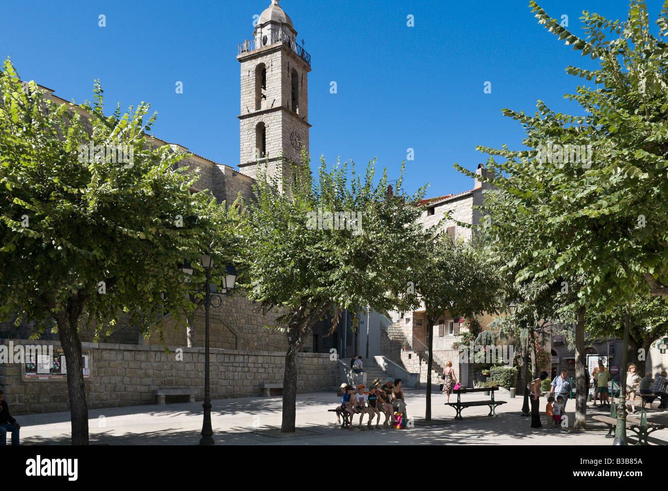 Eglise St Marie in the Place de la Liberation ( more commonly known as the Place Porta ), Sartene, Corsica, France Stock Photo