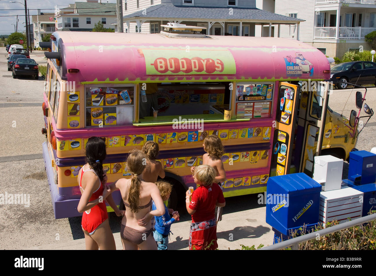 Children waiting at an ice cream truck Stock Photo