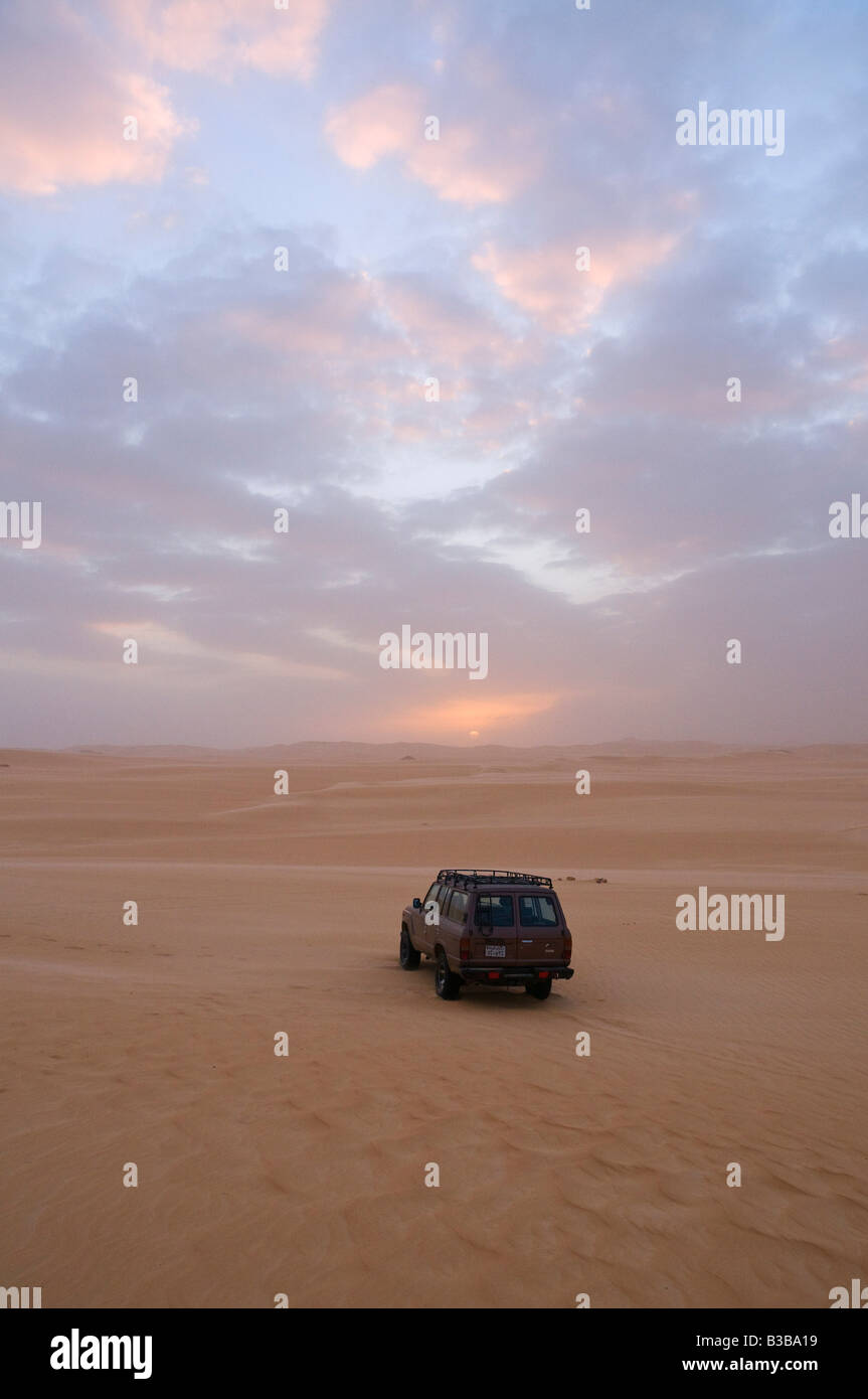 Jeep on Dune, Libyan Desert, Egypt Stock Photo