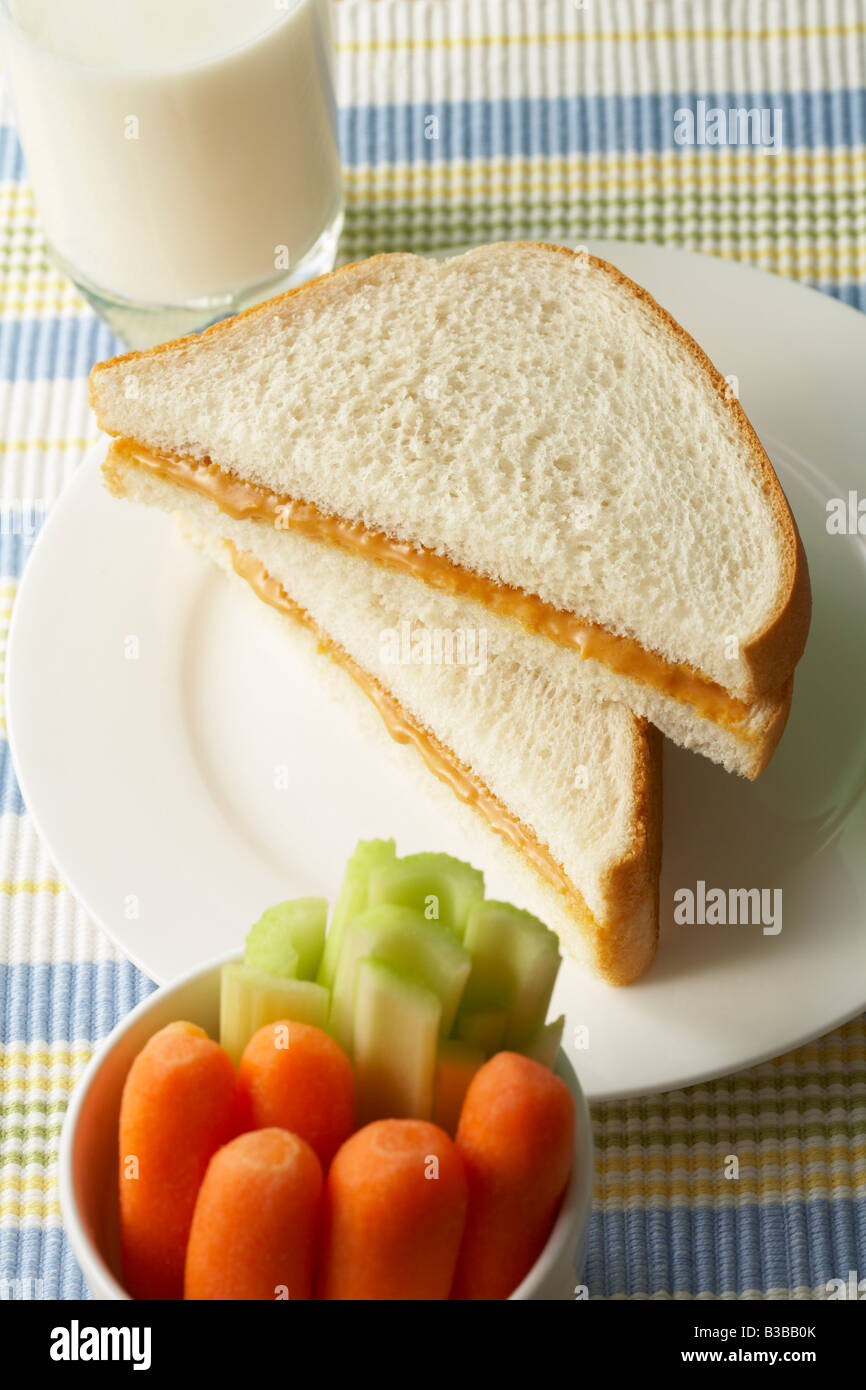 Soy Butter Sandwich, Glass of Milk, and Vegetables Stock Photo Alamy