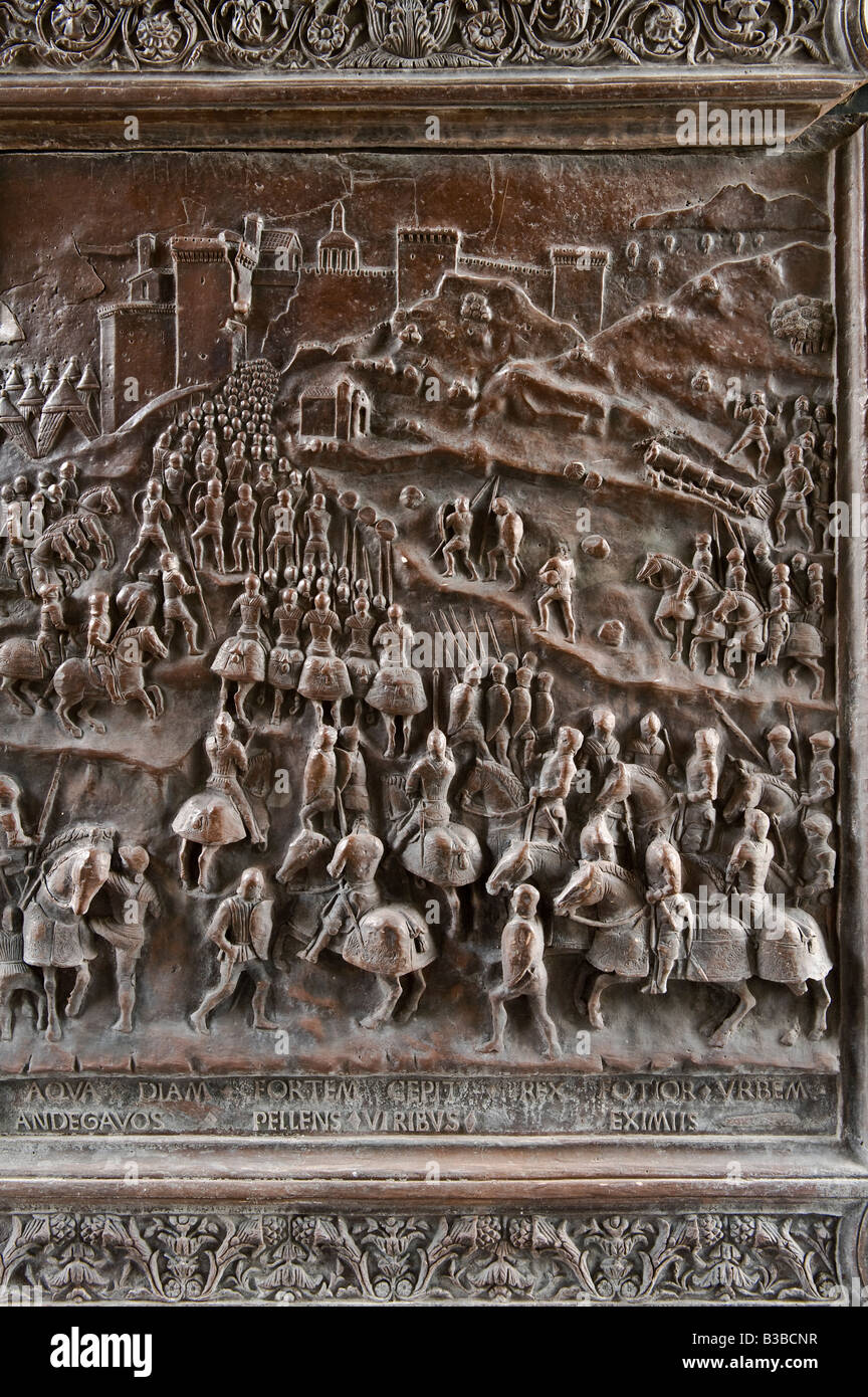 Detail of the ornate original bronze doors at the entrance to the