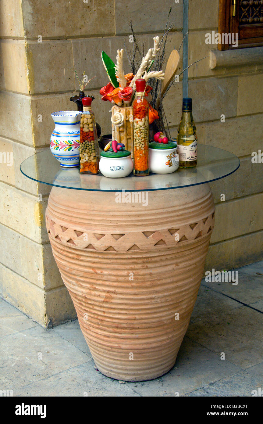 A colorful table centerpiece displayed at an outdoor restaurant in Luxor Egypt Stock Photo