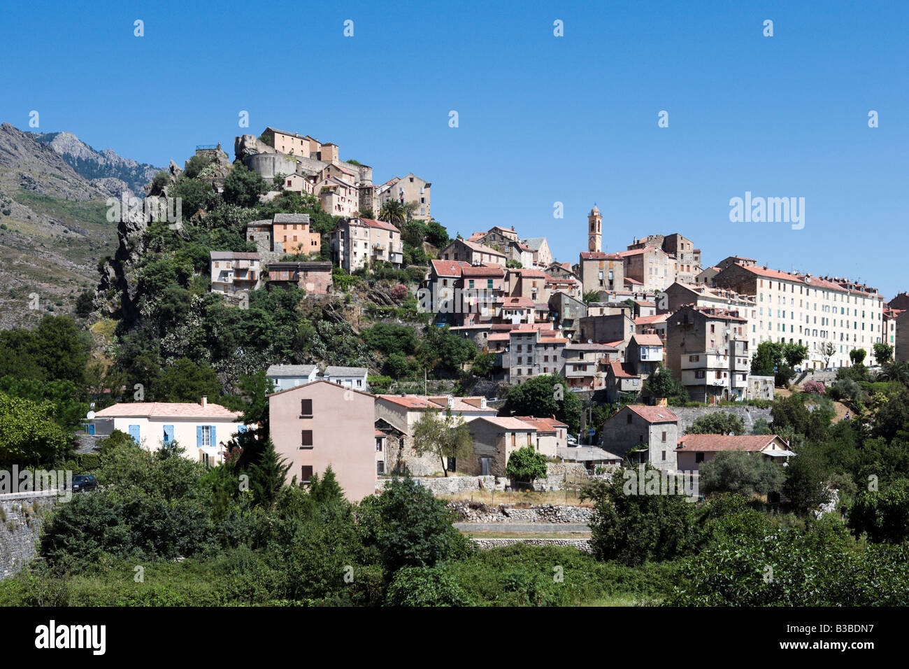 View of the haute ville (old town) and citadelle, Corte (former capital of independent Corsica), Central Corsica, France Stock Photo