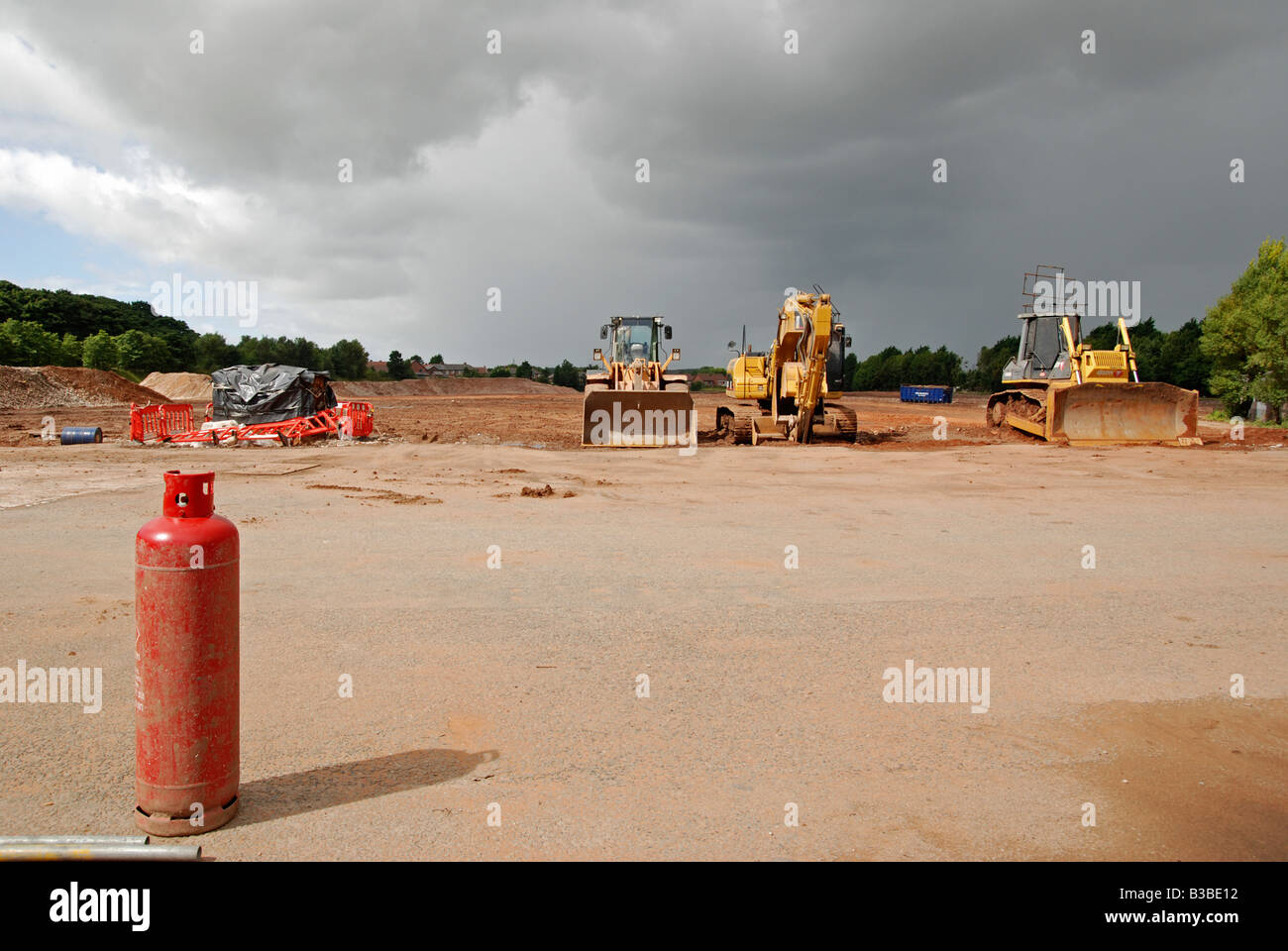 a brownfield site in st.helens, merseyside,uk, newly cleared and ready for construction to begin. Stock Photo