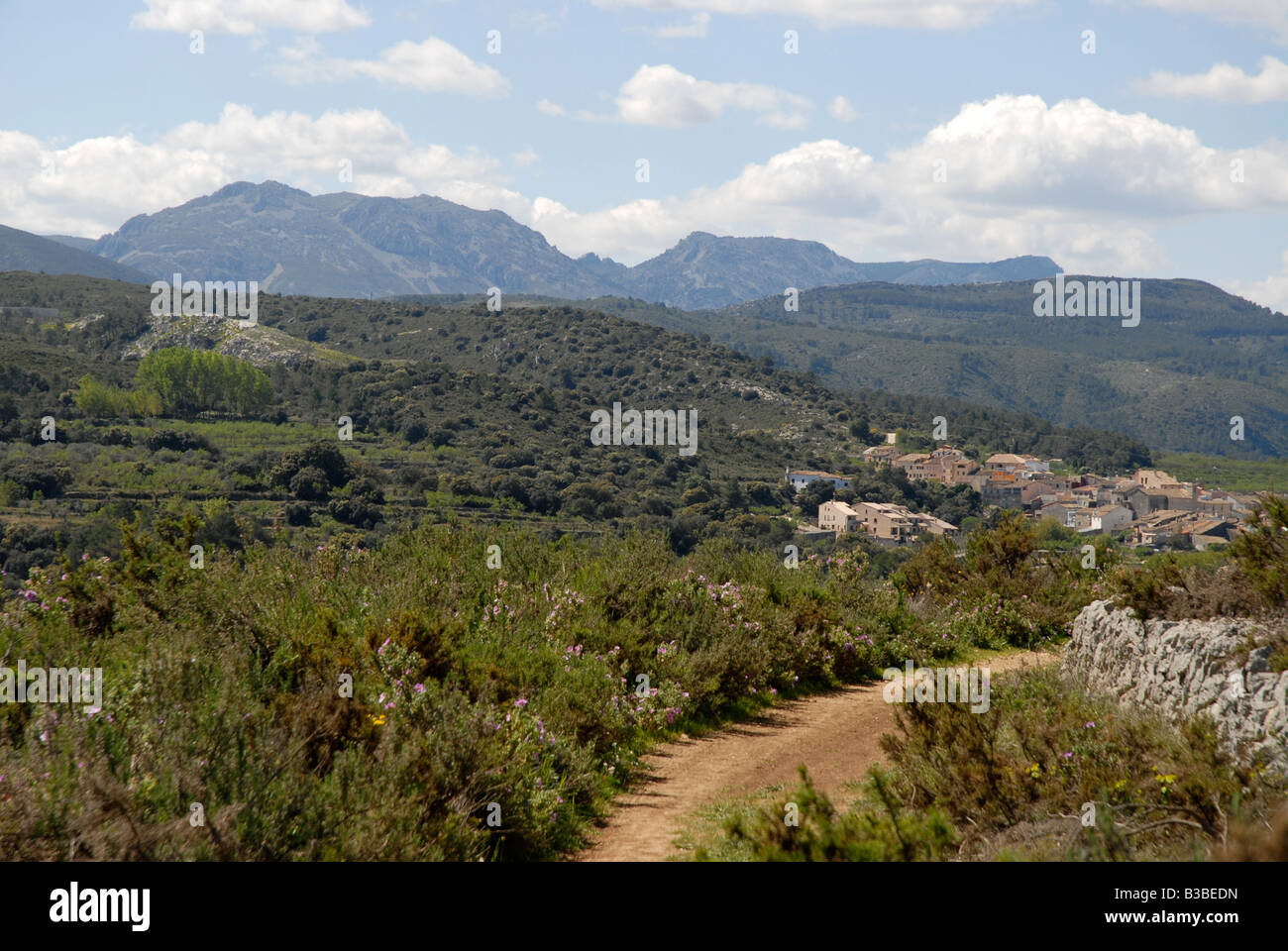 view to village of Alcala de la Jovada, Vall de Alcala, Alicante province, Comunidad Valenciana, Spain Stock Photo