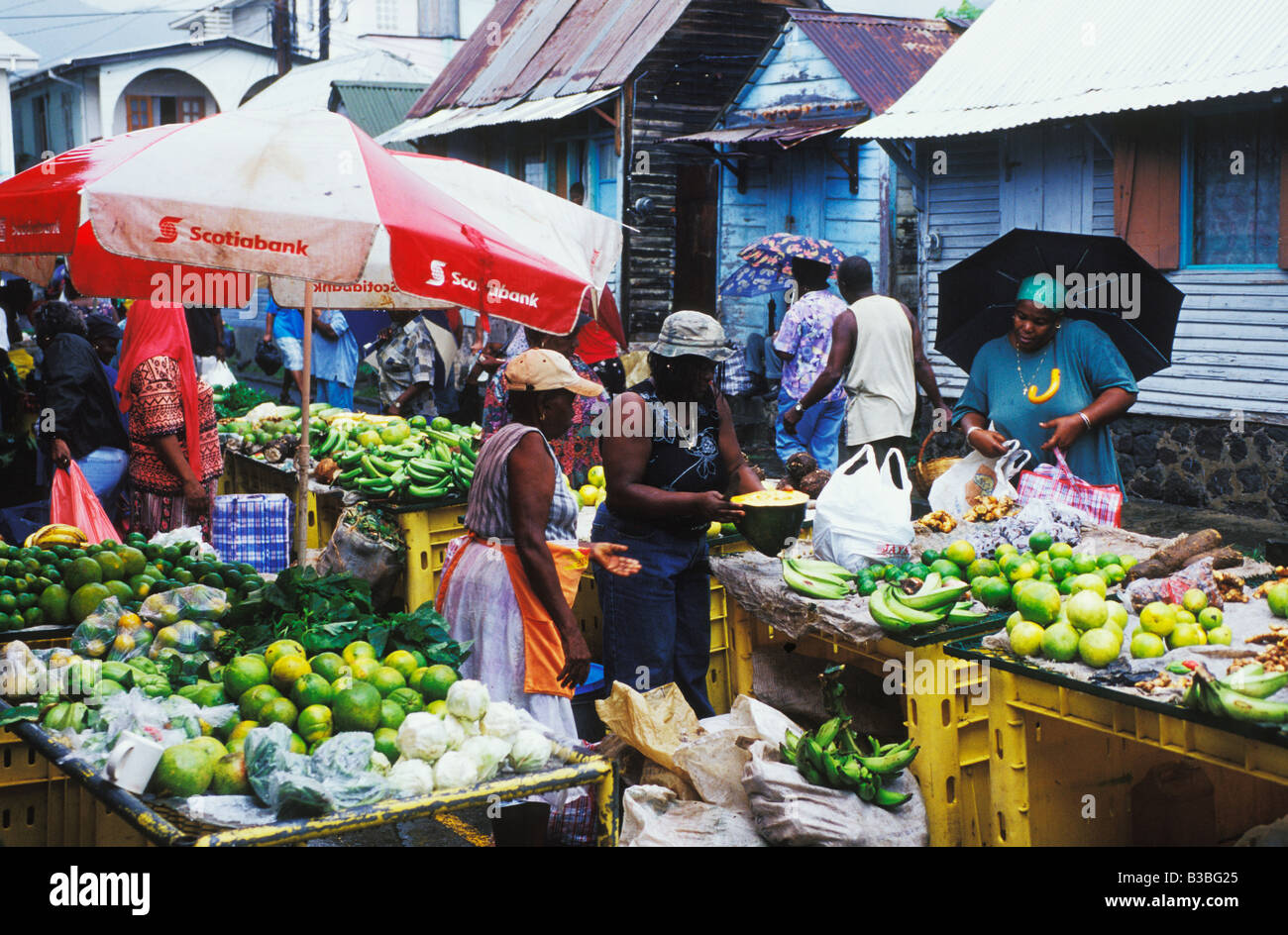 A Saturday morning market in the streets of Roseau Dominica Stock Photo
