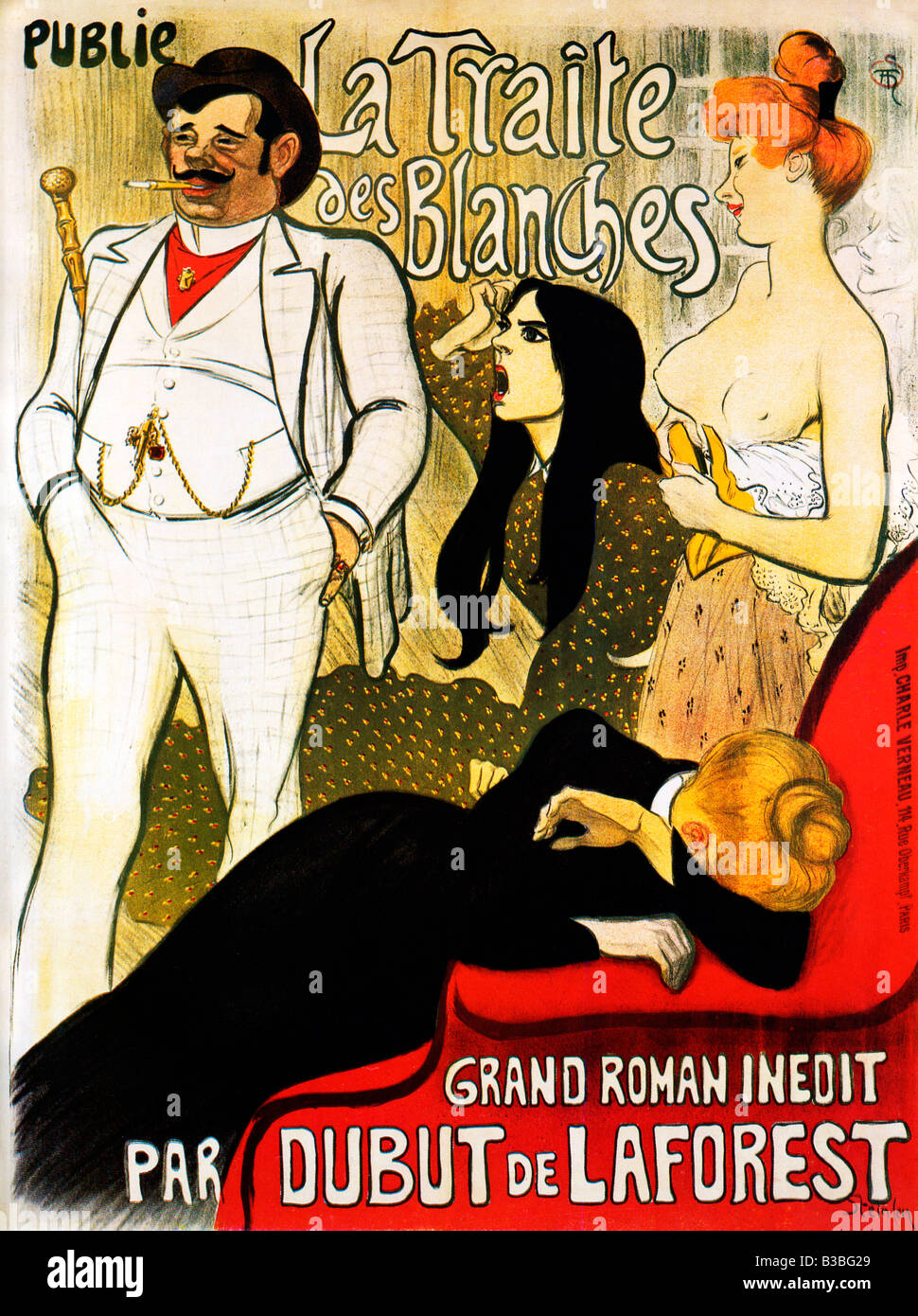 Steinlen La Traite Des Blanches 1900 Art Nouveau poster by Theophile Steinlen to publicise the novel about the White Slave Trade Stock Photo
