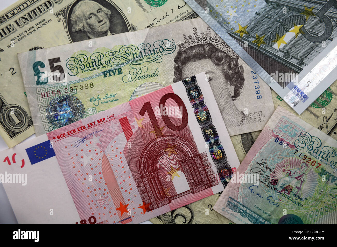 Bank notes from UK, USA, EURO representing world power Stock Photo