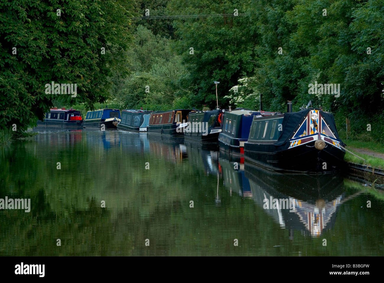 Narrow boats moored Stock Photo