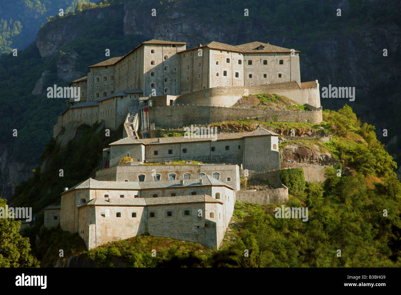 Aosta valley.Bard fortress. Stock Photo