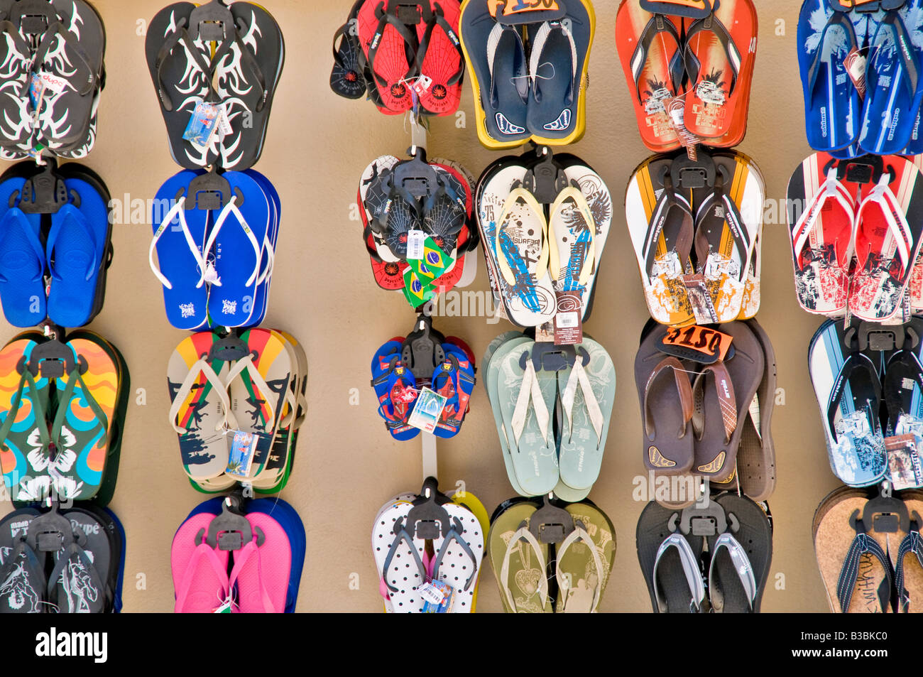 ZIHUATANEJO, Mexico - Flip-flops on display a shope in Zihuatanejo, Mexico Stock Photo