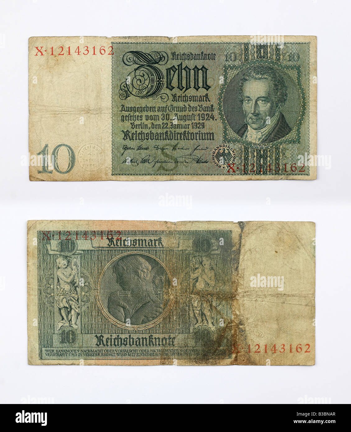 1924 OLD GERMAN 10 MARK BERLIN BANK NOTE Stock Photo
