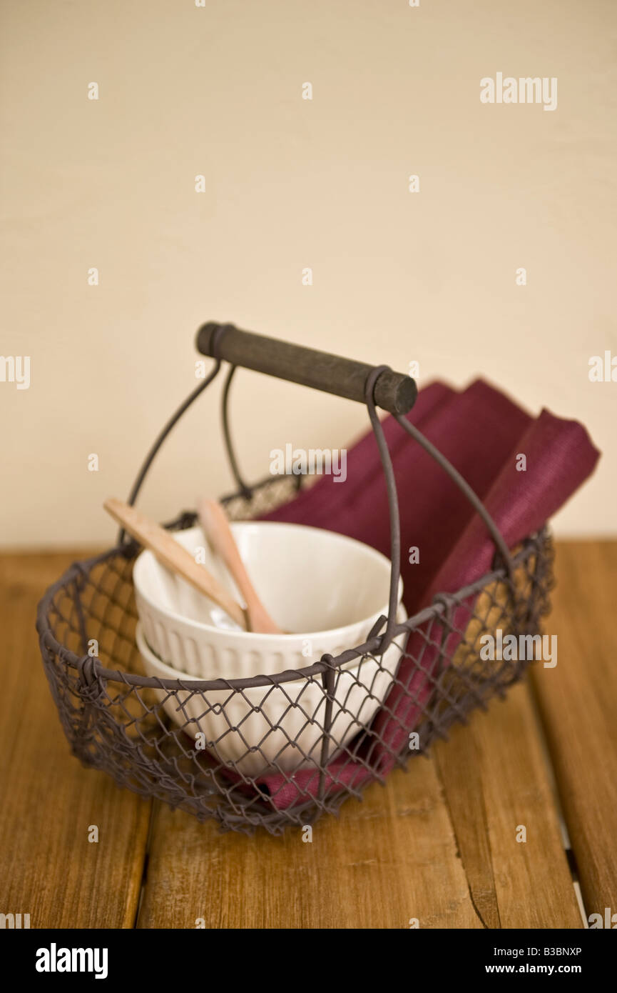 Bowls in basket Stock Photo Alamy