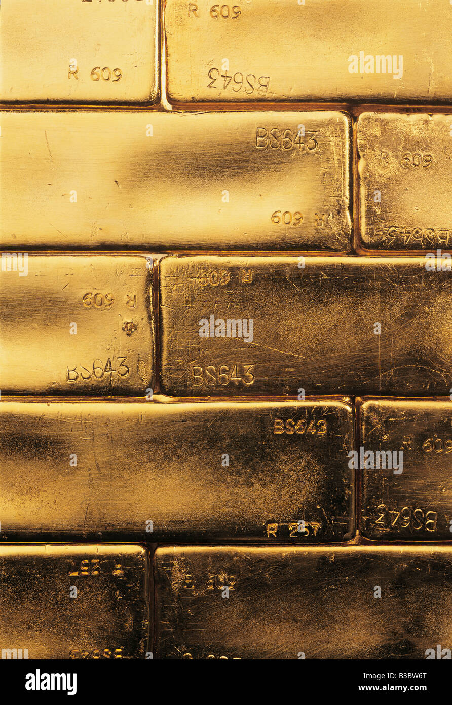 Close-up of stacked gold bars Stock Photo