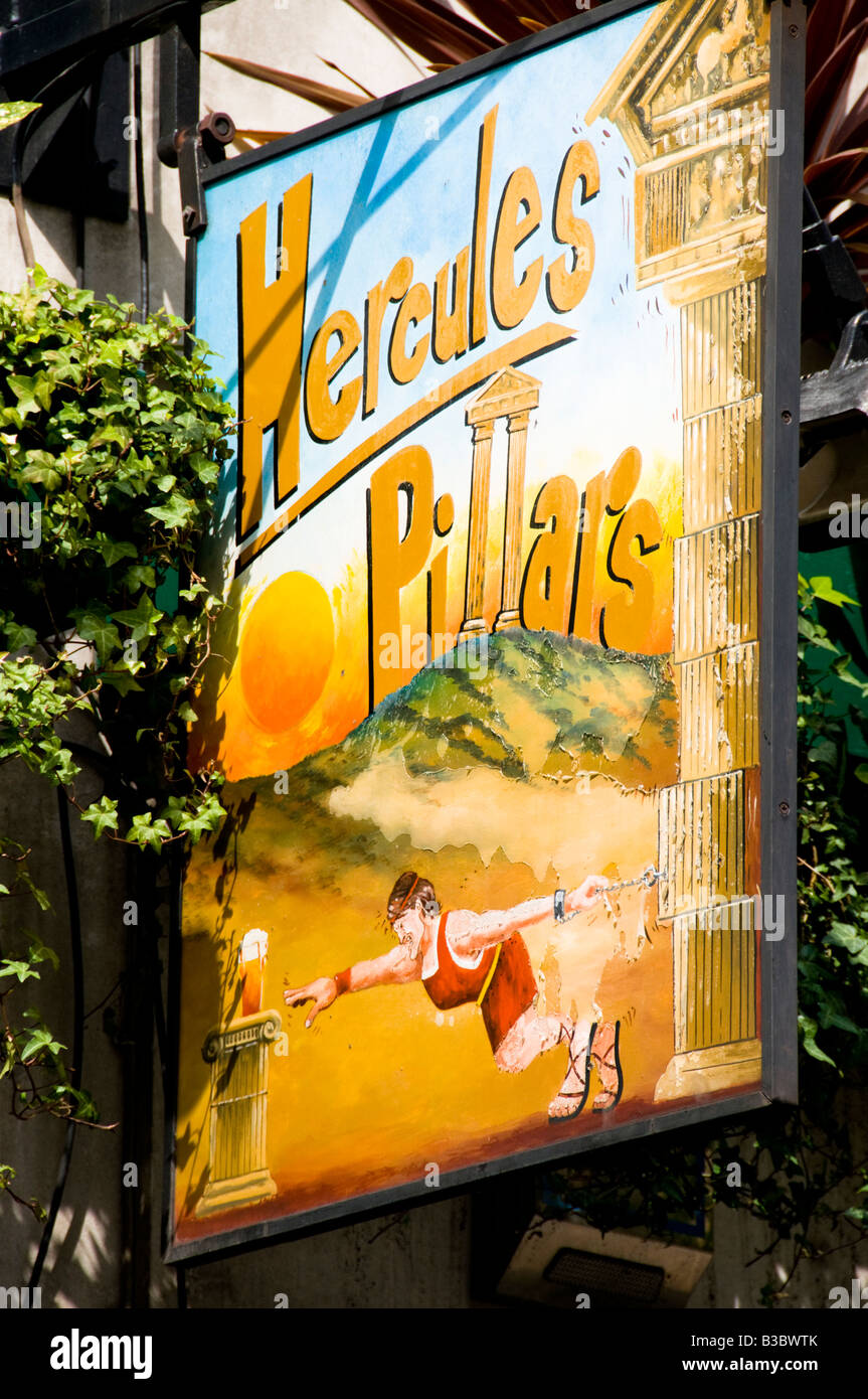 Hercules Pillars Pub sign, London, England Stock Photo Alamy