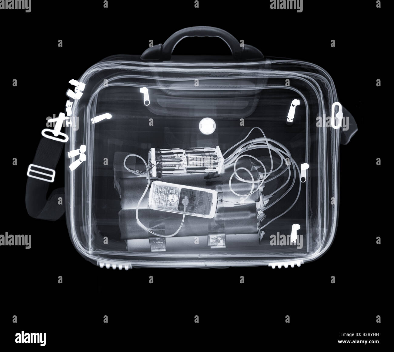 Xray of a bag containing a bomb Stock Photo Alamy