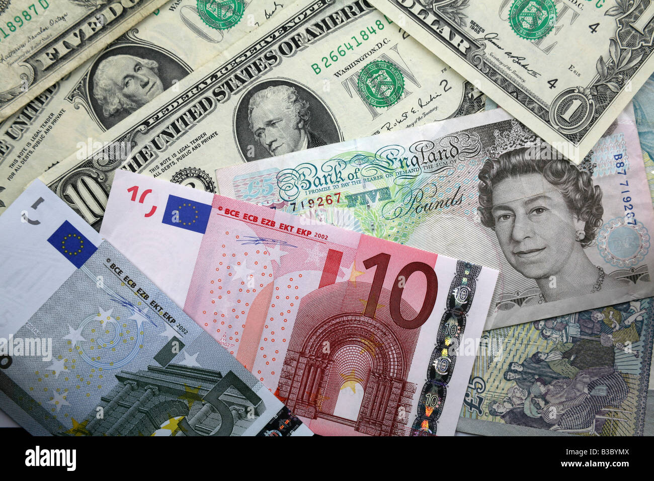 Bank notes from UK, USA, EURO representing world power Stock Photo