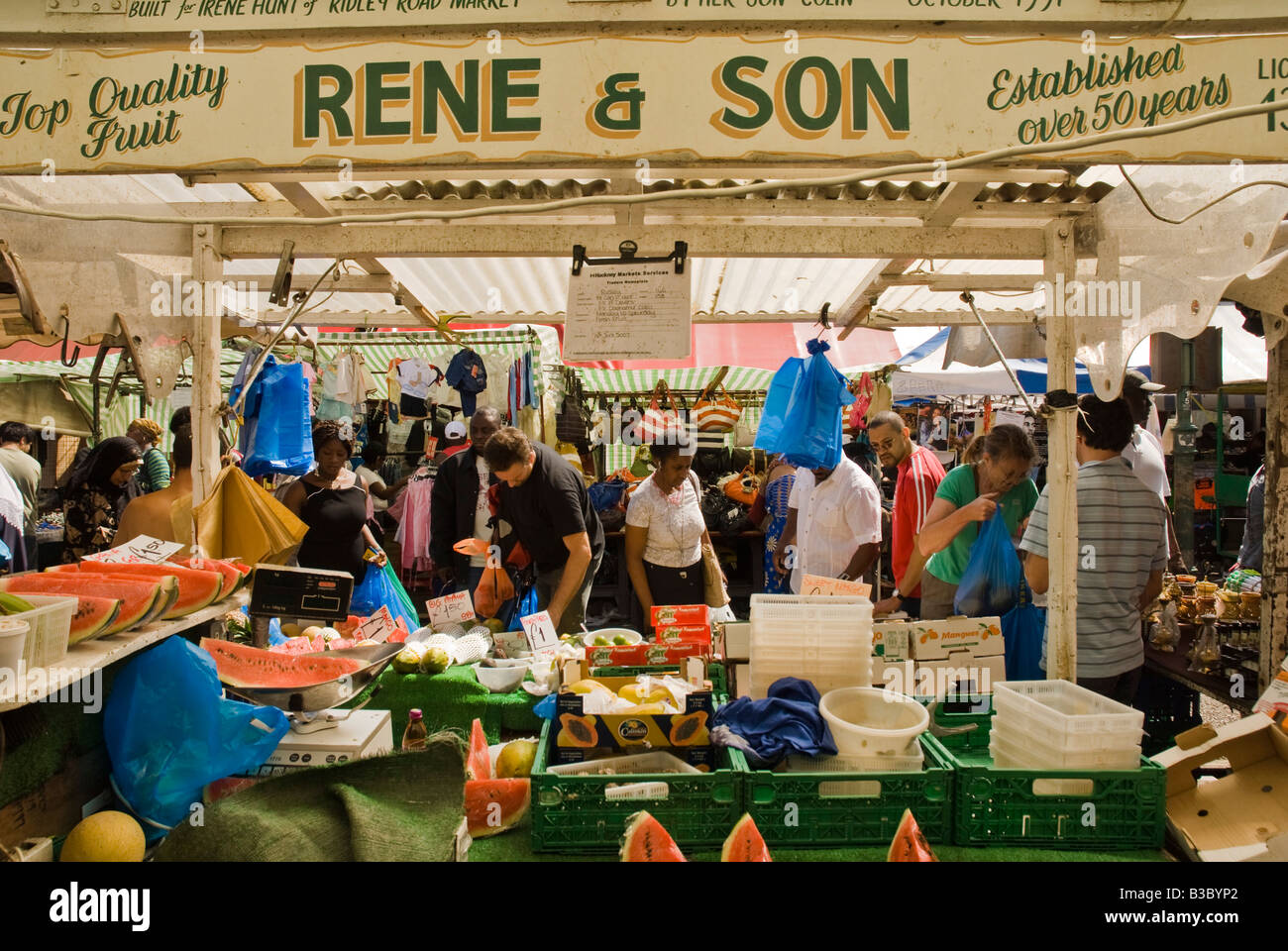 Ridley road fruit and vegetable market stall Hackney London Stock Photo