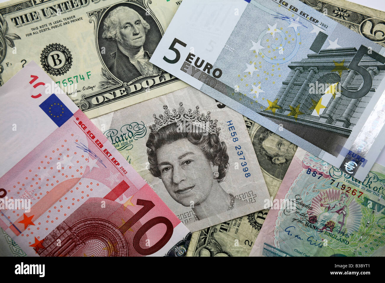 Bank notes from UK, USA, EURO representing world power Stock Photo