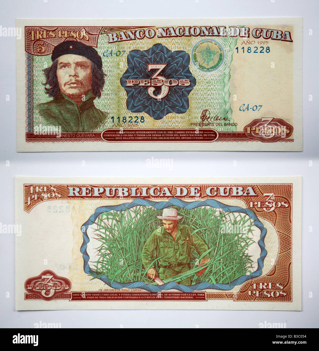 Banknotes of Republica de Cuba with Che Guevara on the Cuban Peso Stock Photo