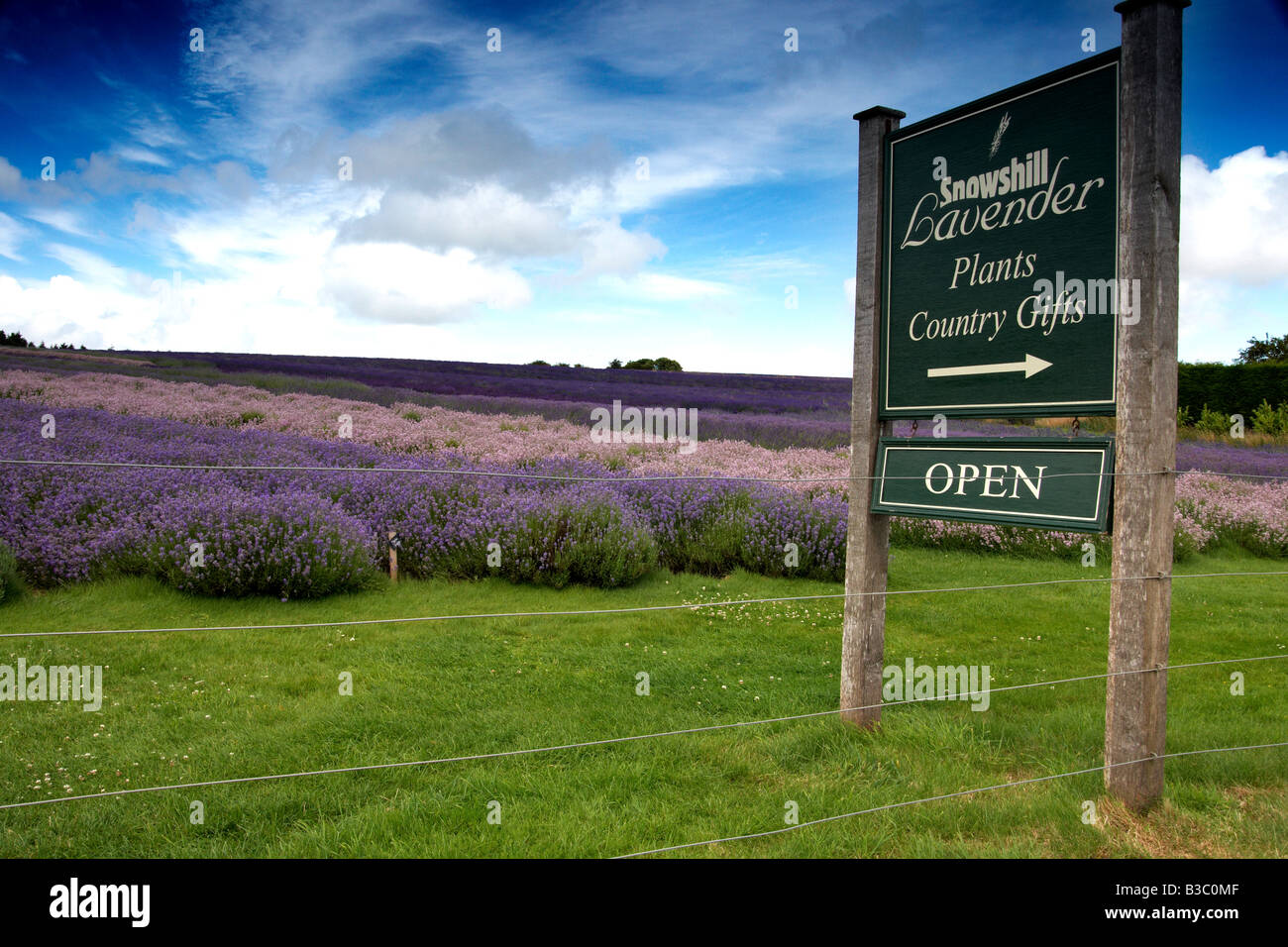 Sign to Snowshill Lavender, near Broadway, Gloucestershire, England. Stock Photo