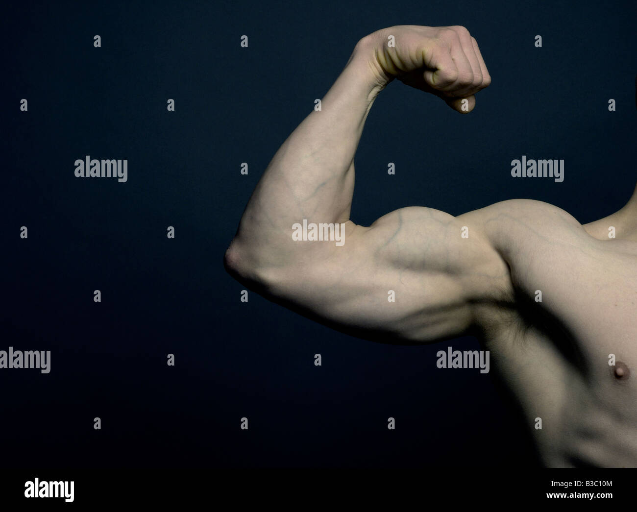 A man's arm curling and flexing the bicep Stock Photo