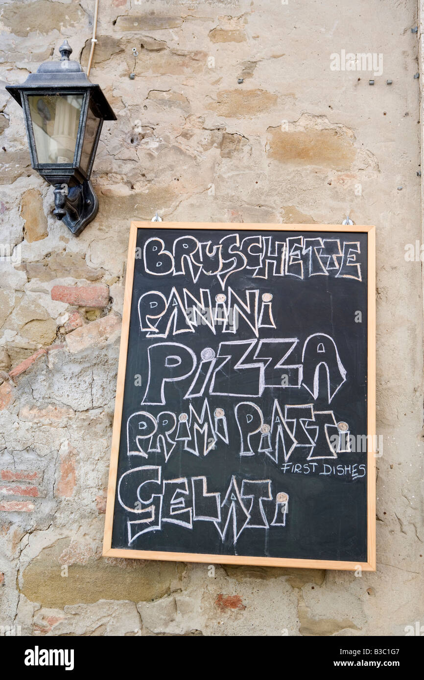 Restaurant menu on blackboard Panicale Umbria Italy Stock Photo