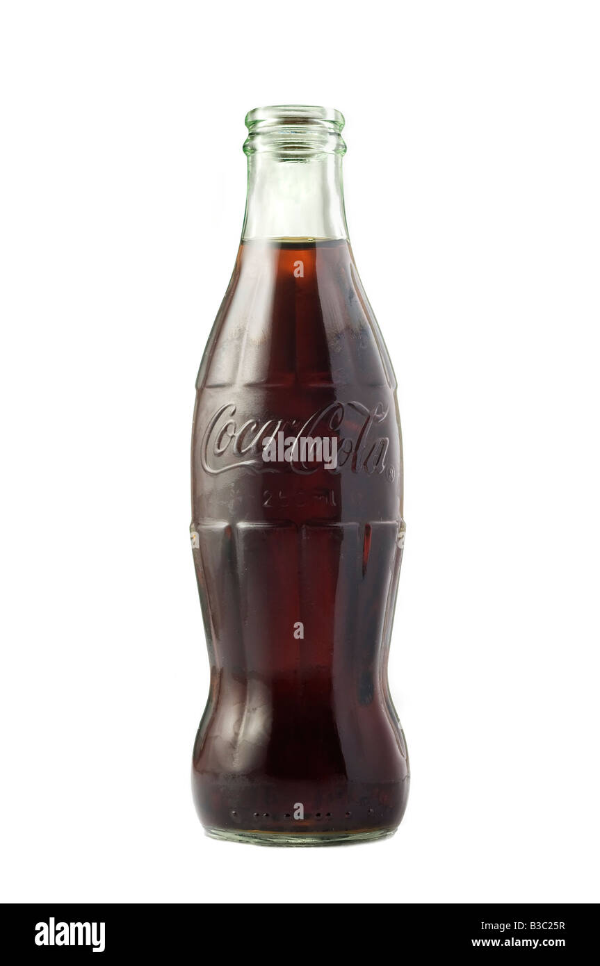 Fresh classic Coca Cola bottle isolated on white background Stock Photo