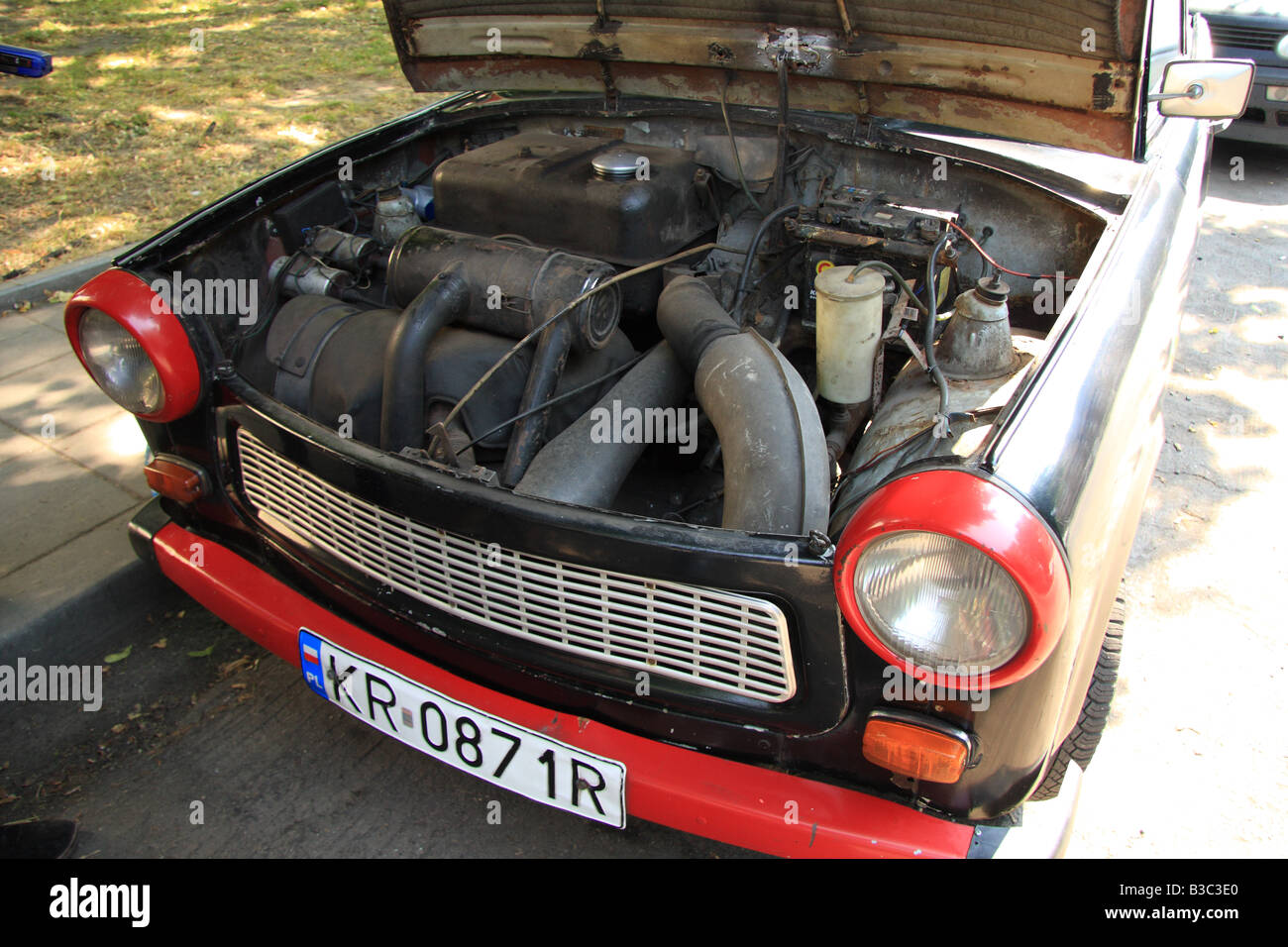 Engine compartment of a Trabant car in Nowa Huta, Poland Stock Photo