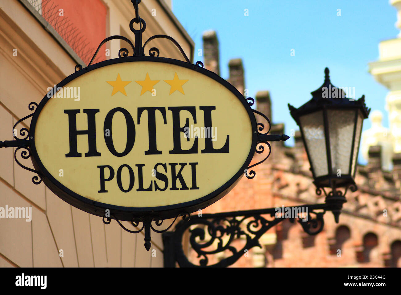 Sign for the Hotel Polski  on Pijarska 17 in Krakow, Poland Stock Photo