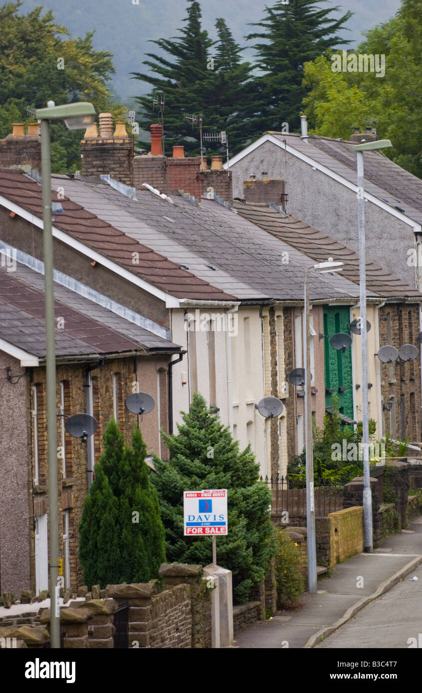 Typical South Wales valley street at Crosskeys Gwent with house for