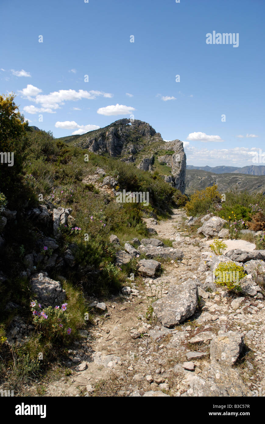 Mozarabic trail to Penal Gros, Forada Rock Arch & Vall de Gallinera, Sierra de la Forada, Alicante Province, Valencia, Spain Stock Photo