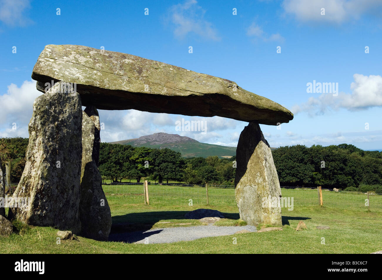 UK, Wales, Pembrokeshire. The site of the ancient neolithic dolmen at Pentre Ifan, Wales's most famous megalith, the remains of Stock Photo