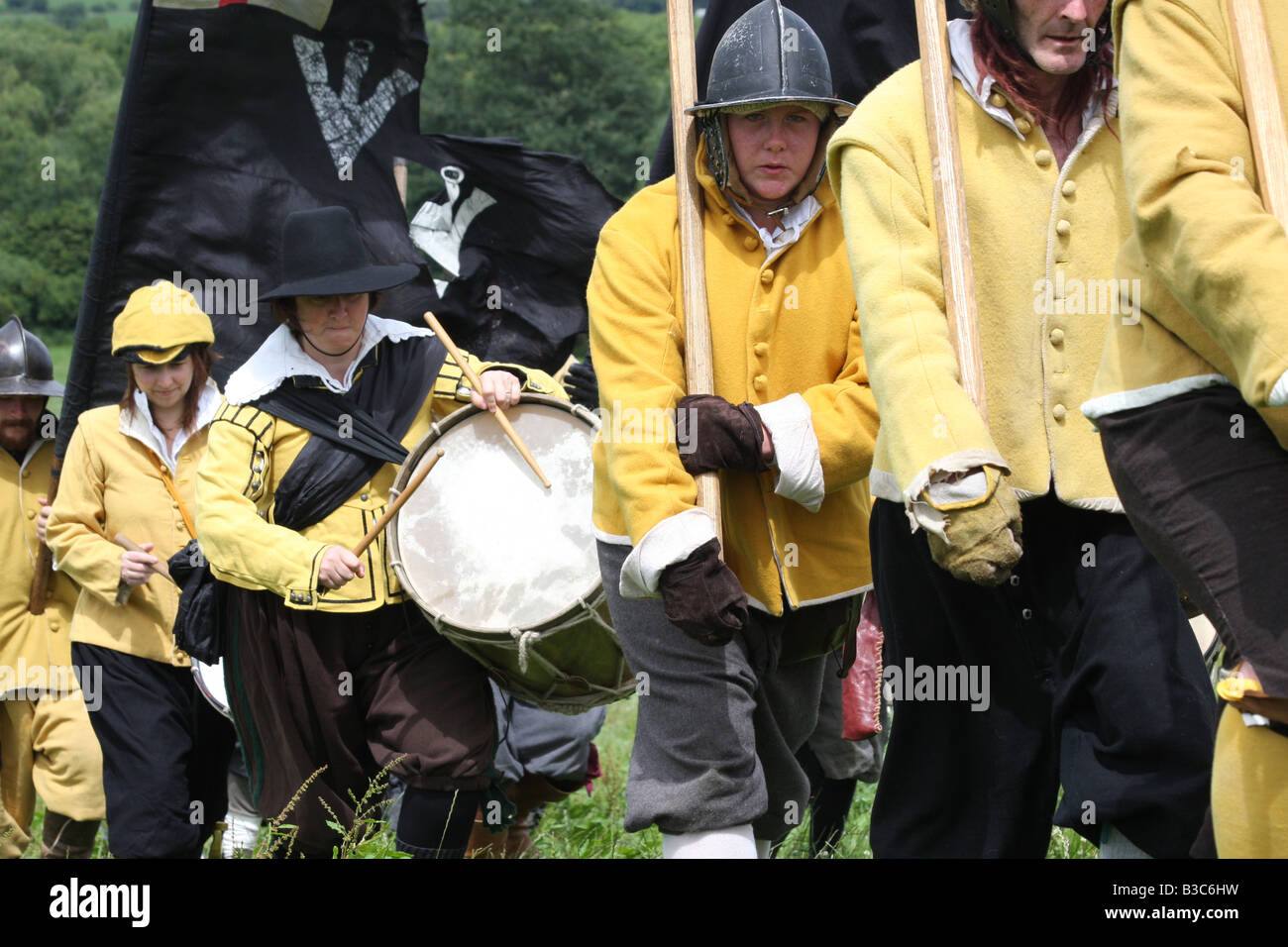 Pikemen at the re enactment of the battle of Faringdon in the English Civil war. Stock Photo