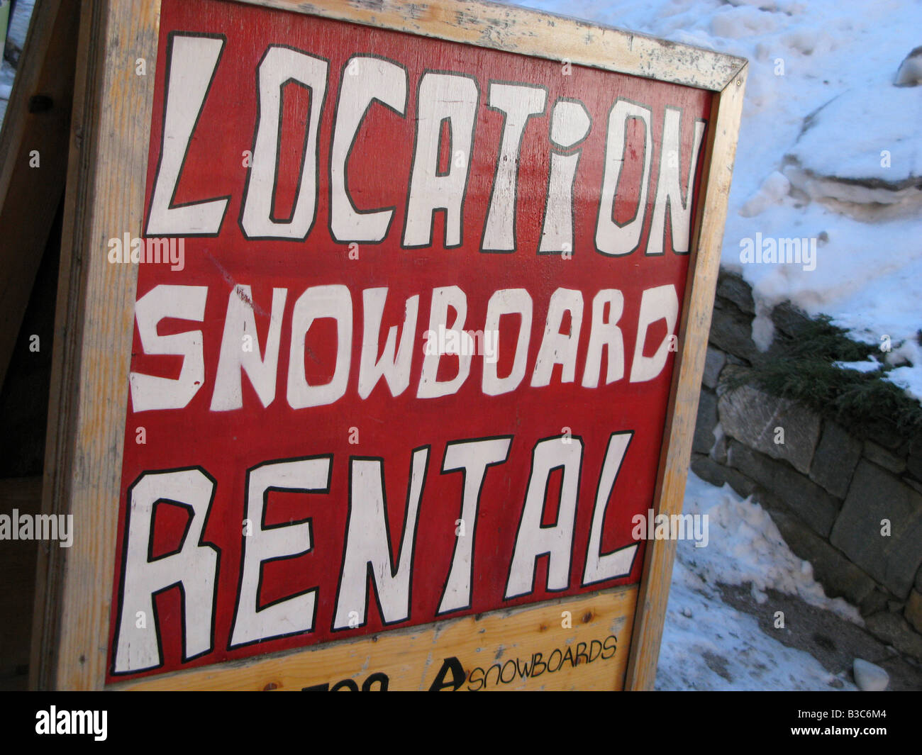 Sign for a snowboard rental shop Meribel France Stock Photo Alamy