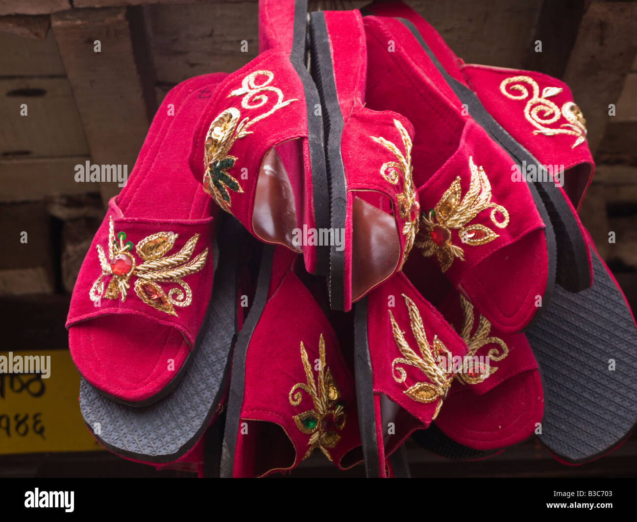 Pink festival slippers displayed in Patan Kathmandu Nepal Stock Photo