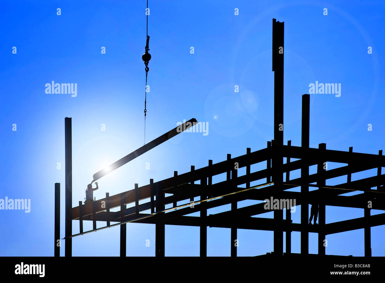 Construction Worker Silhouette With Steel Girder Beam Building Erection