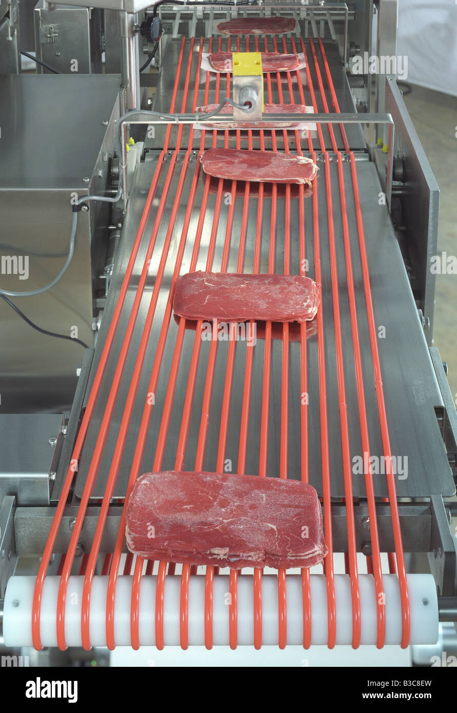 Meat processing plant assembly line hires stock photography and images