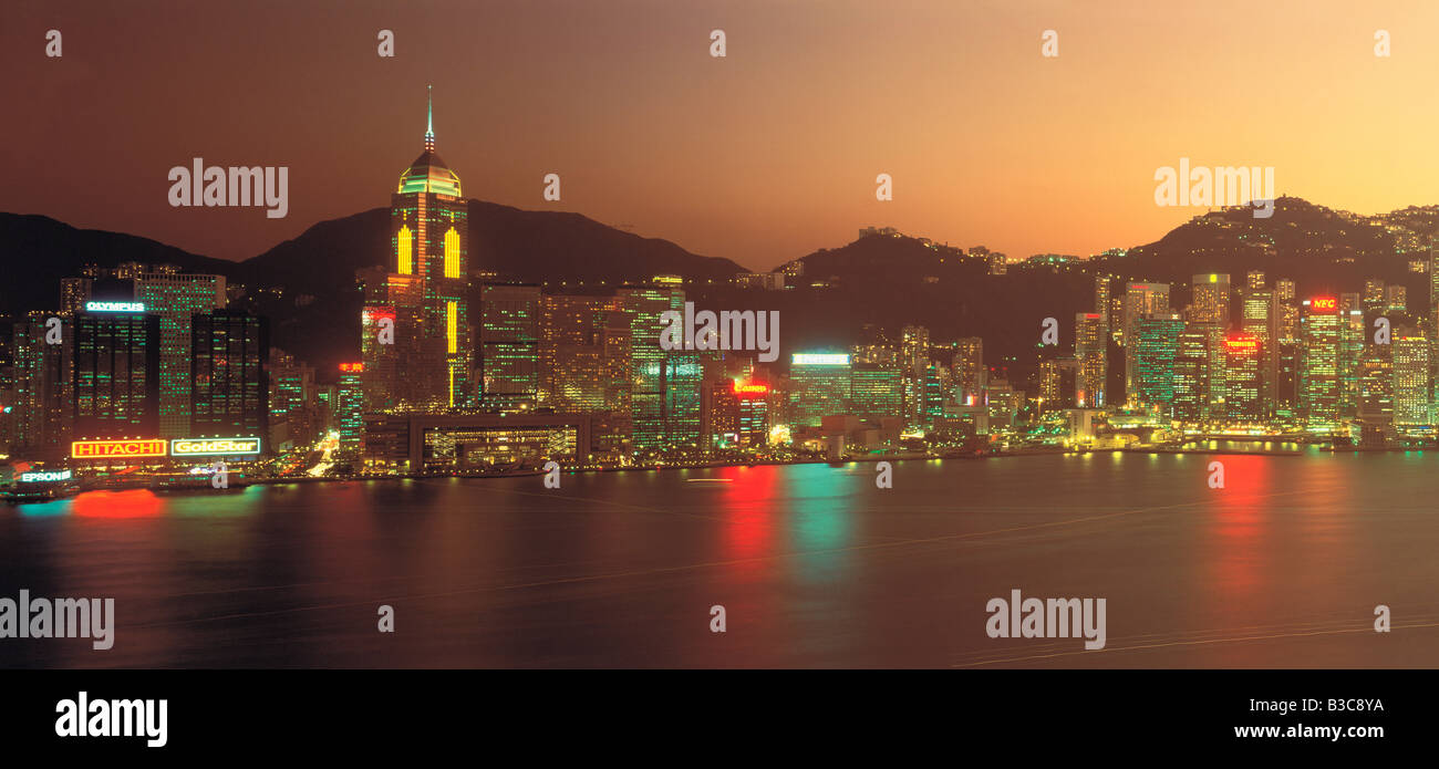 Panoramic view at night of Hong Kong city, China, Asia Stock Photo